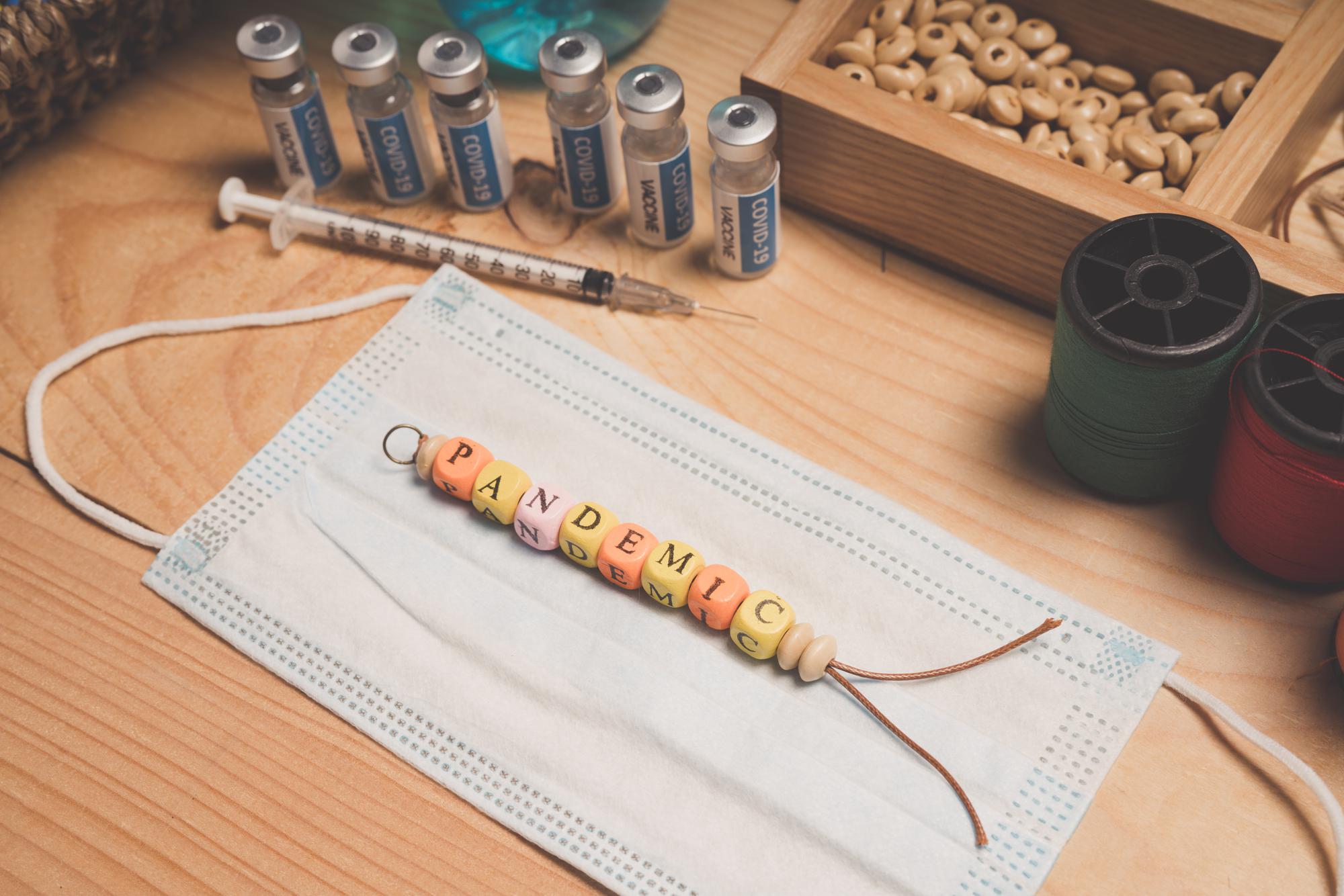 samples of embroidered labels on table